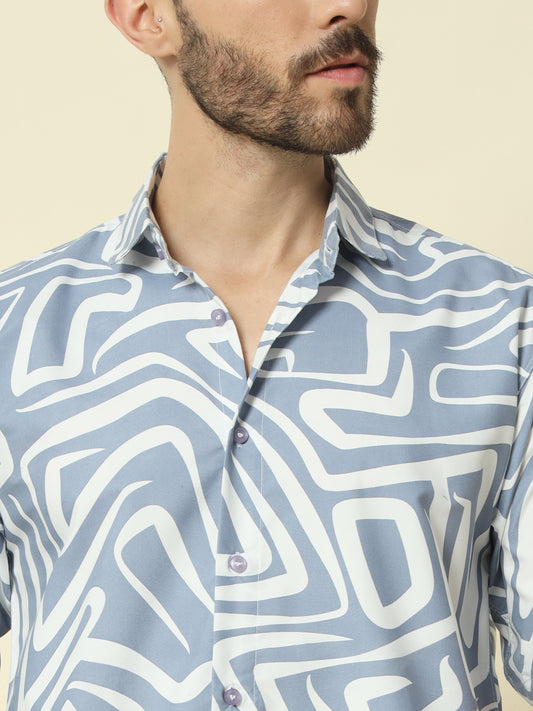 Blue Abstract Printed Shirt For Men