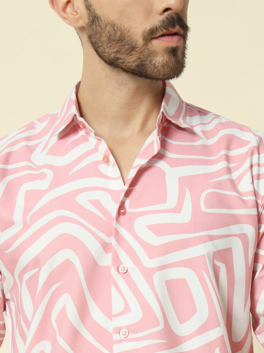 Pink Abstract Printed Shirt For Men