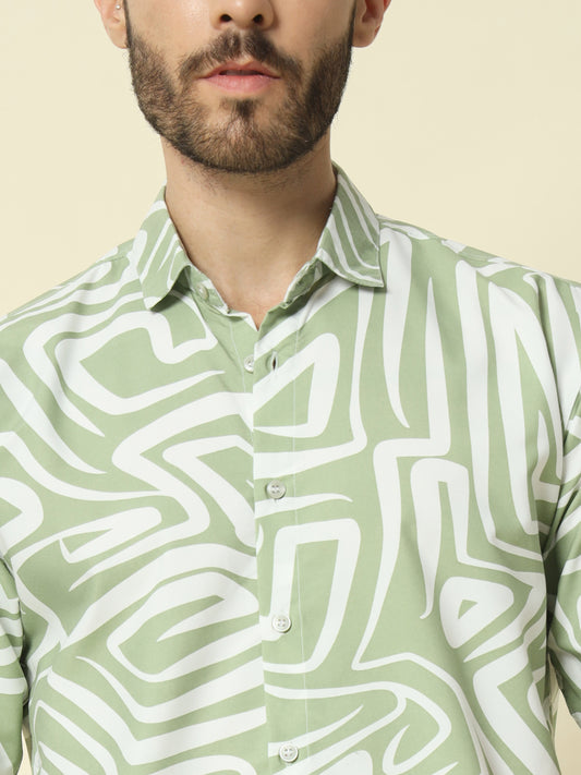 Green Abstract Printed Shirt For Men