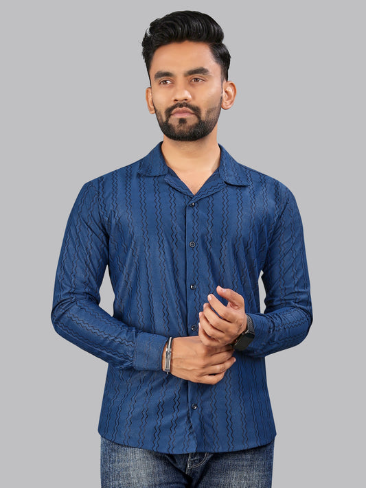 Royal Blue zig zag Textured Full Sleeves Casual Shirt
