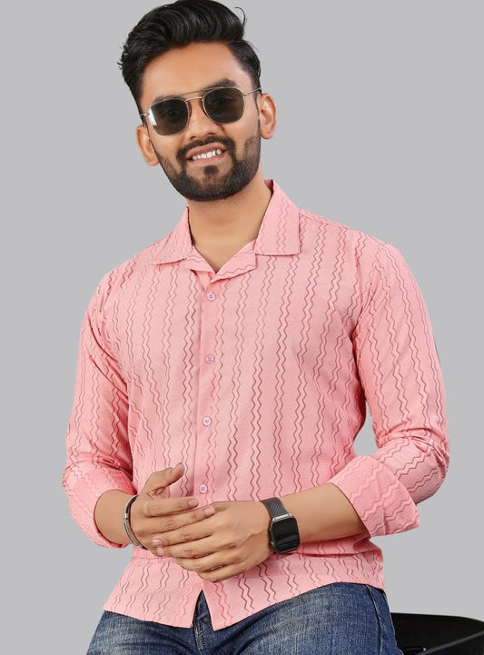 Pink Zig zag Textured Full Sleeves Casual Shirt