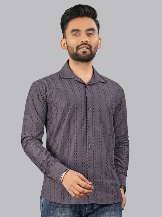 Grey zig zag Textured Full Sleeves Casual Shirt