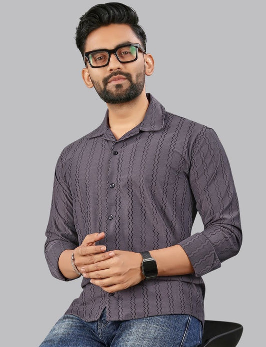 Grey zig zag Textured Full Sleeves Casual Shirt