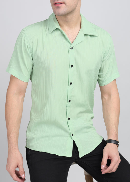 Mint Green Textured Solid Half Sleeves Shirt