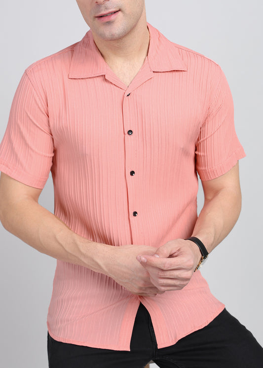 Pink Textured Solid Half Sleeves Shirt