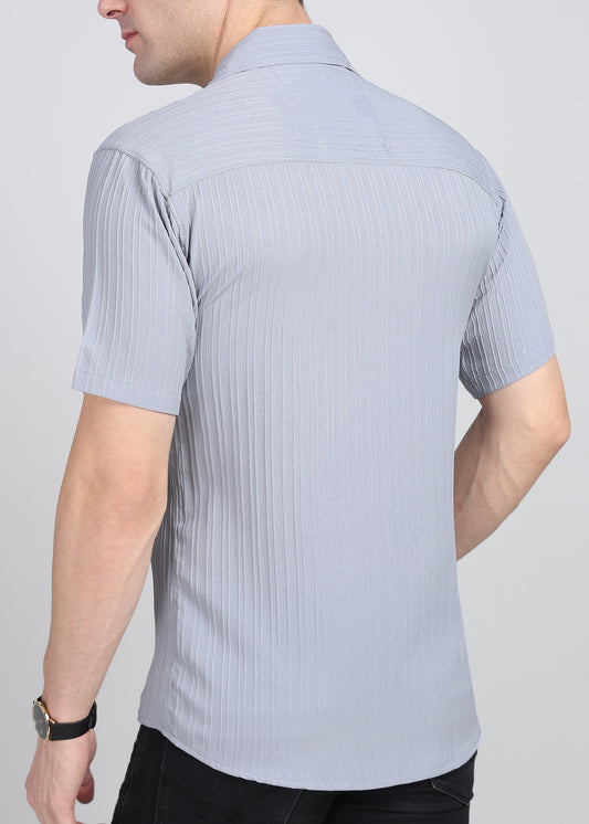 Light Grey Textured Solid Half Sleeves Shirt