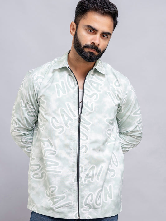 Alphabet Print Zip Sea Green Shirt
