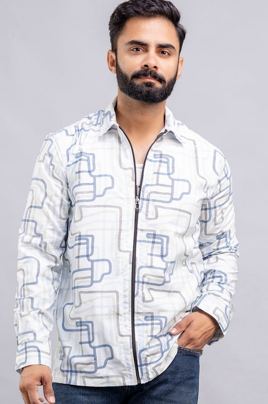Graphic Print Zip Blue Shirt