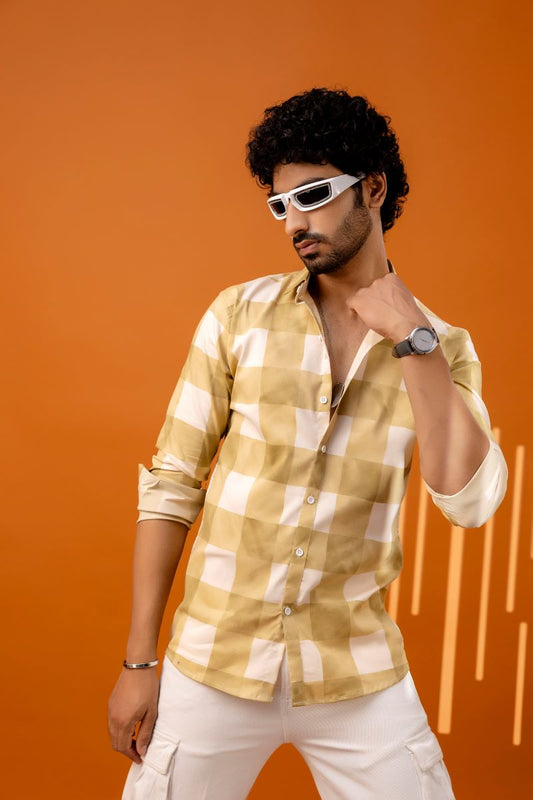 Trendy Checkered Yellow Shirt For Men.