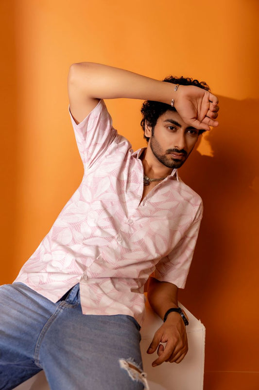 Leafy Printed Pink Shirt For Men