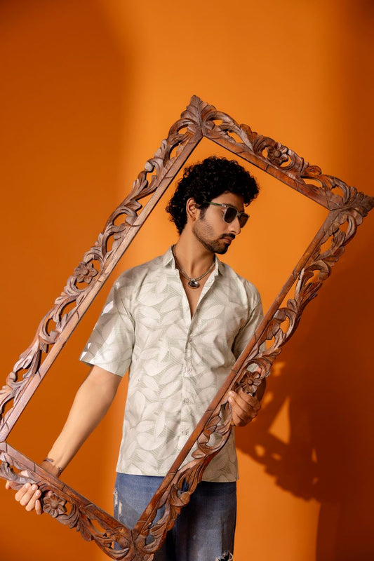 Leafy Printed Green Shirt For Men