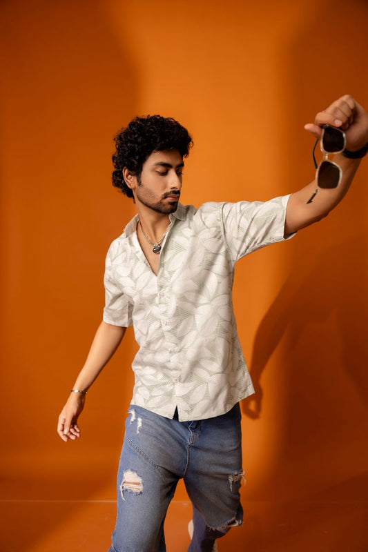 Leafy Printed Green Shirt For Men
