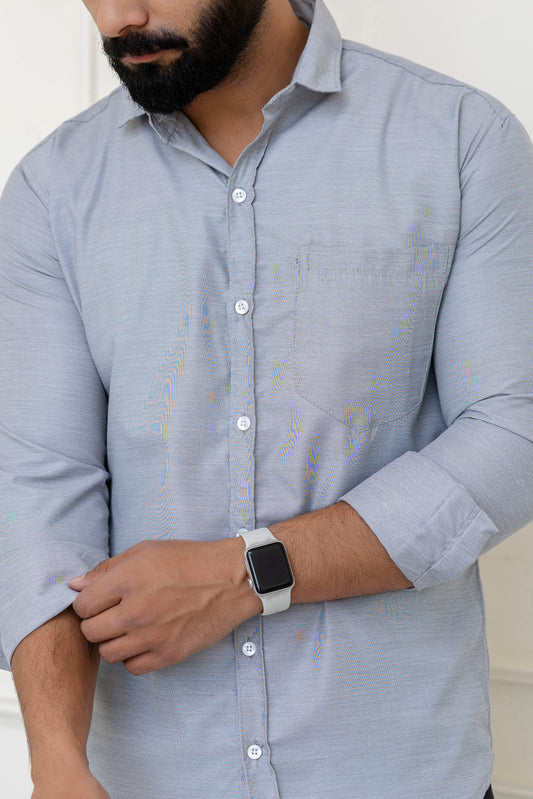Grey Solid Full Sleeves Casual Shirt