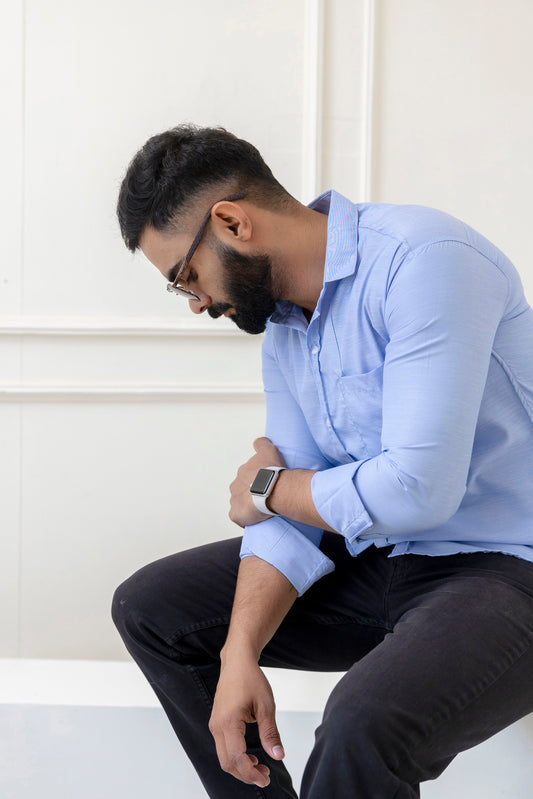 Blue Solid Full Sleeves Casual Shirt