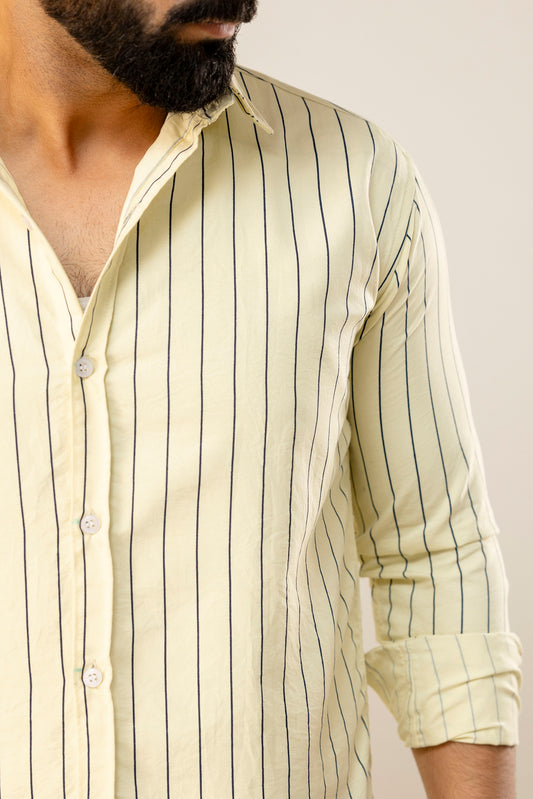 Yellow Striped Full Sleeves Casual Shirt