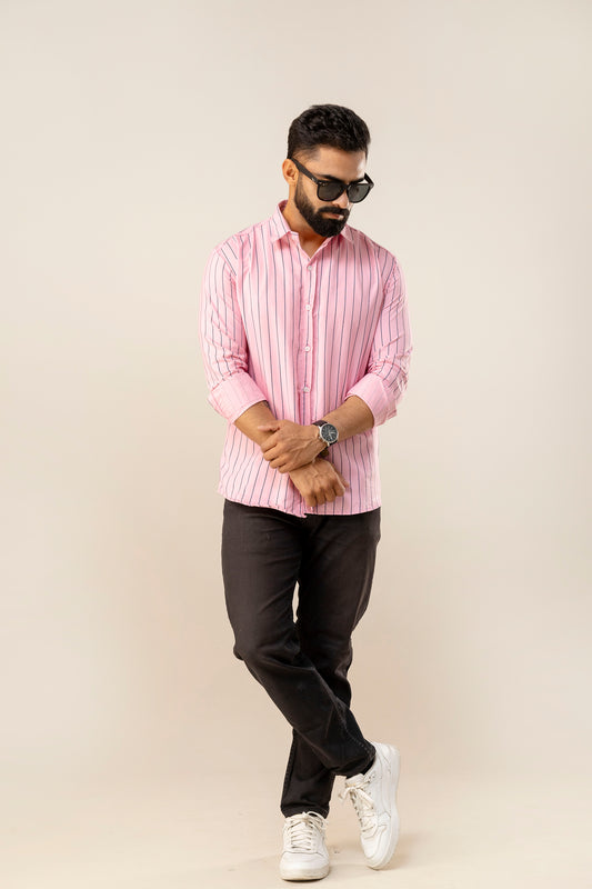 Pink Striped Full Sleeves Casual Shirt