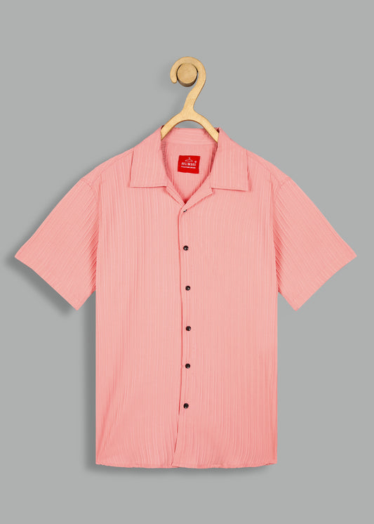 Pink Textured Solid Half Sleeves Shirt