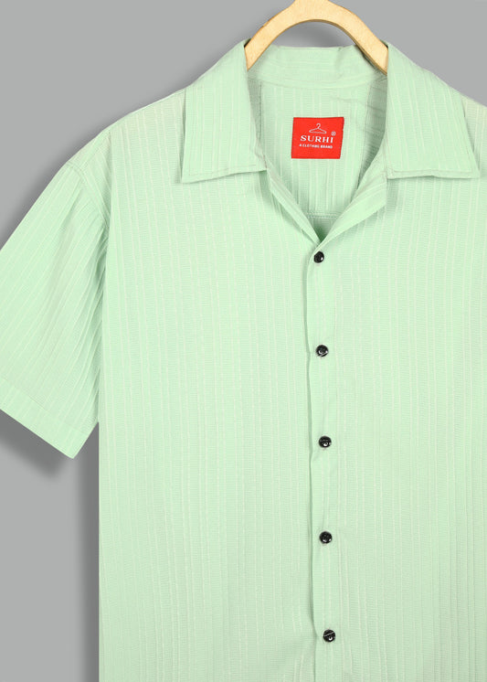 Mint Green Textured Solid Half Sleeves Shirt