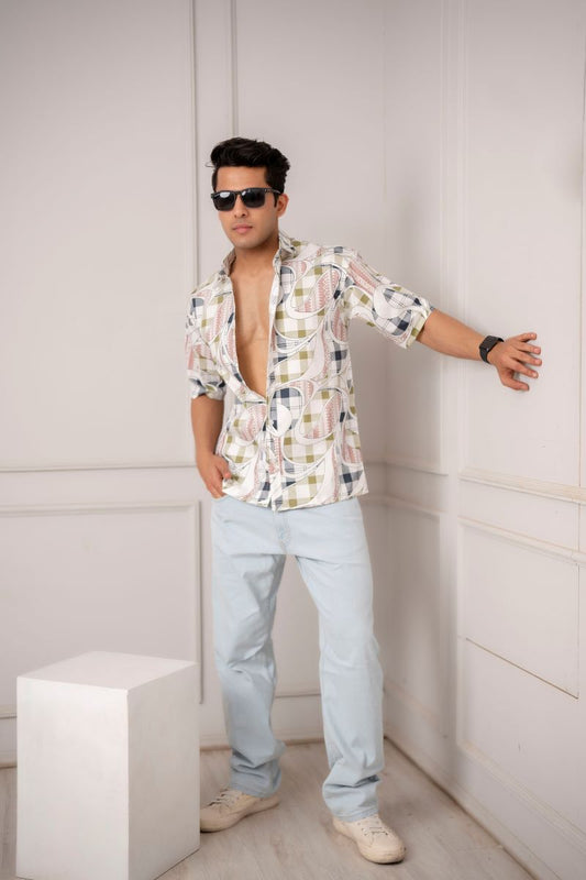 Ogee Boxy Print Pink Oversized Shirt