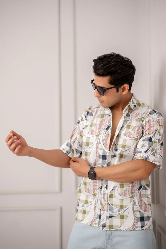 Ogee Boxy Print Pink Oversized Shirt