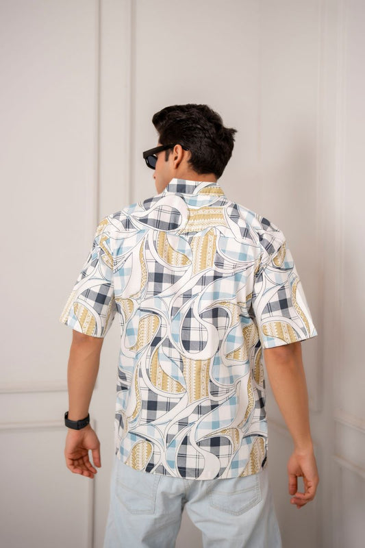 Ogee Boxy Print Blue Oversize Shirt