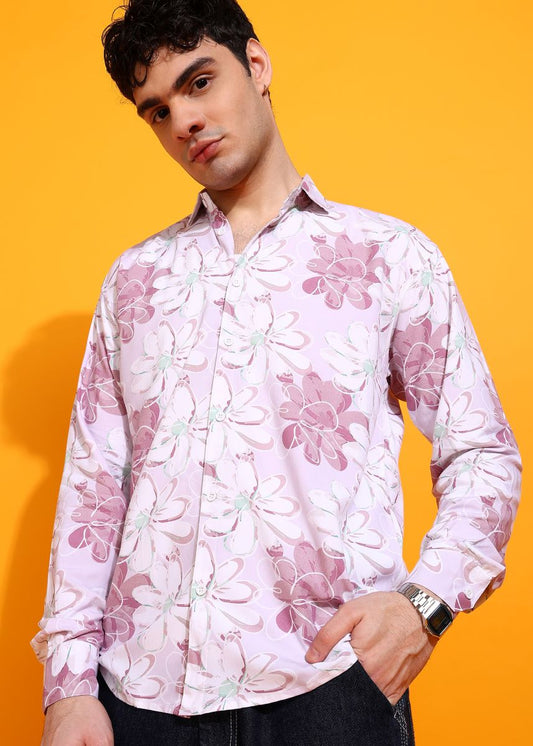 Floral Abstract Print Pink Shirt