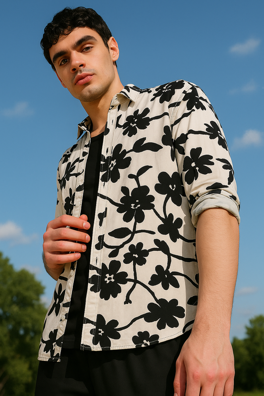 Floral Black And White Print Shirt.