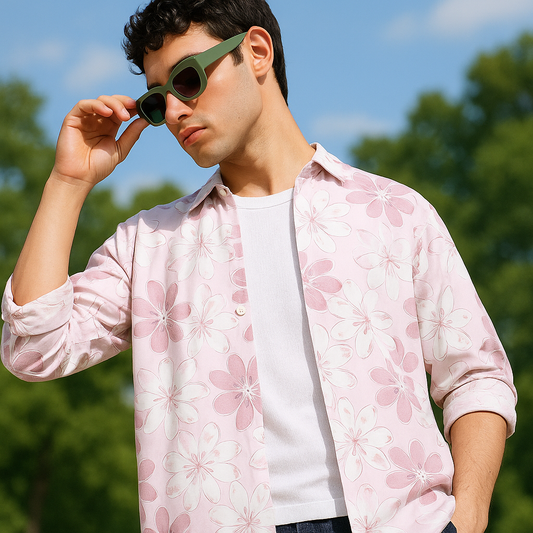 Floral Abstract Print Pink Shirt