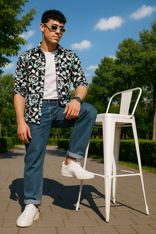 Abstract Rose Multicolor Print Shirt.