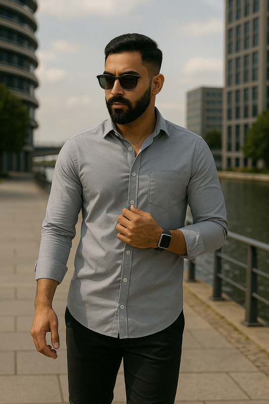 Grey Solid Full Sleeves Casual Shirt