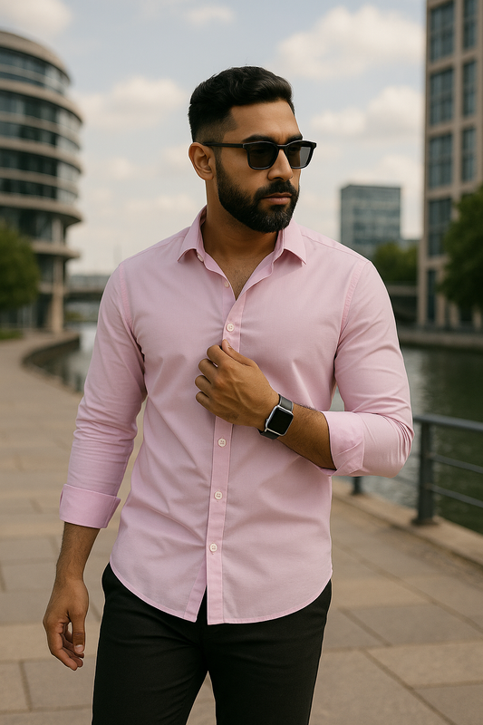 Pink Solid Full Sleeves Casual Shirt