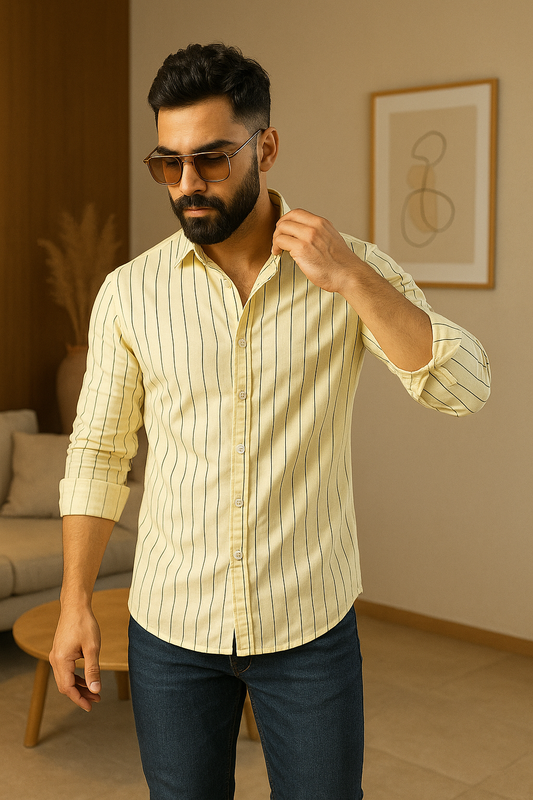 Yellow Striped Full Sleeves Casual Shirt