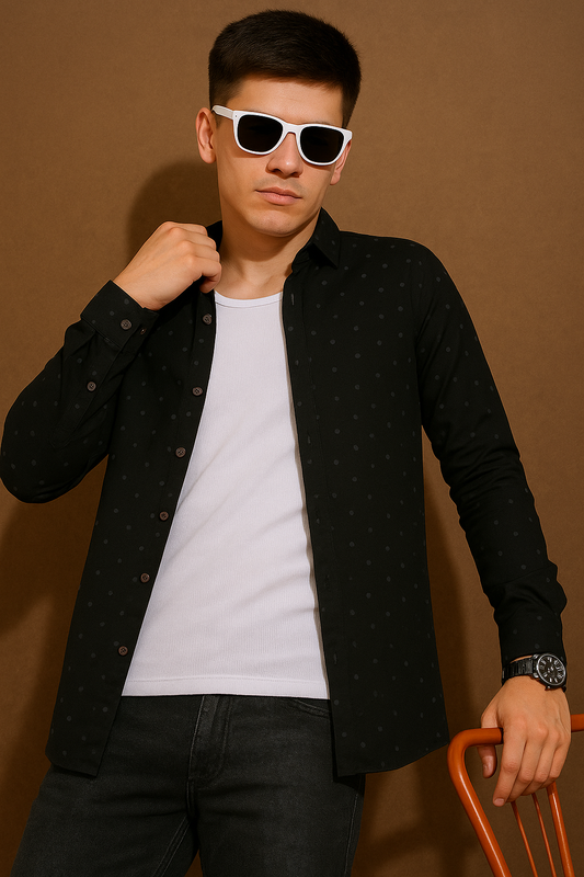 Polka Print Casual Black Shirt For Men