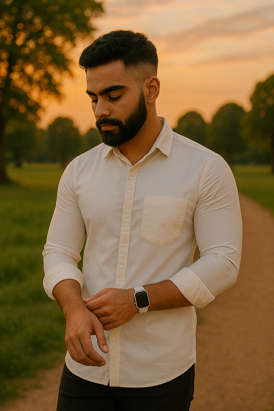 White Solid Full Sleeves Casual Shirt