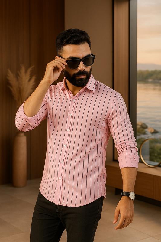Pink Striped Full Sleeves Casual Shirt