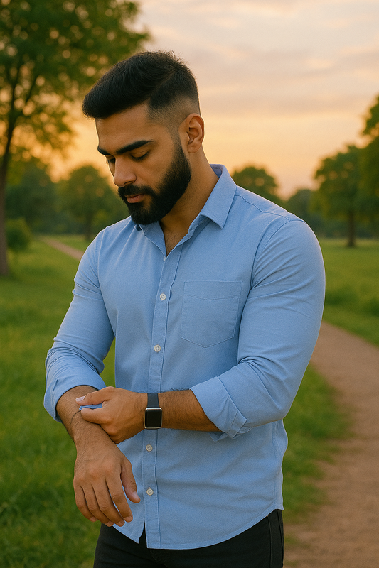 Blue Solid Full Sleeves Casual Shirt