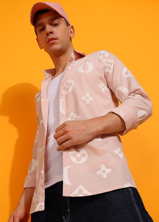 LV Printed Pink Casual Shirt For Men