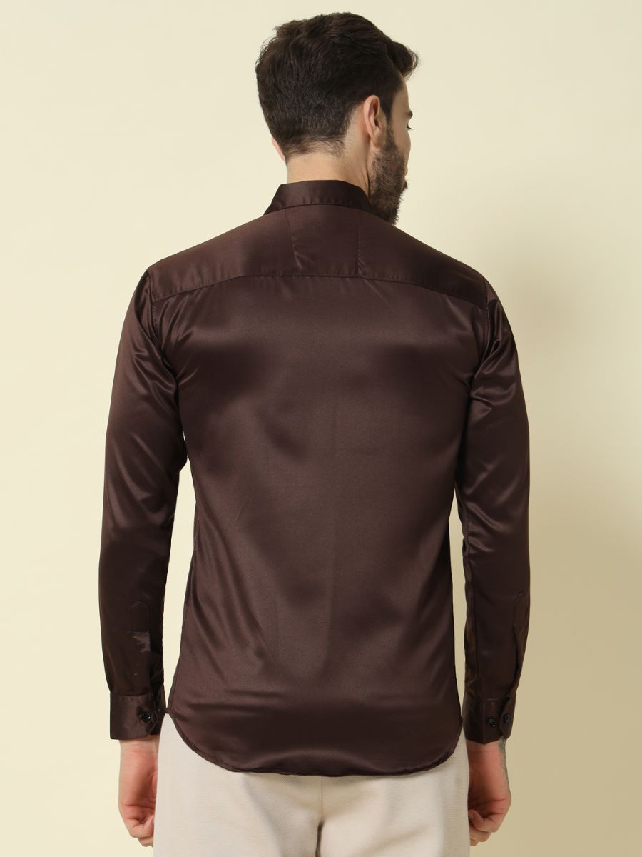 Solid Shiny Solid Dark Brown Shirt For Men.