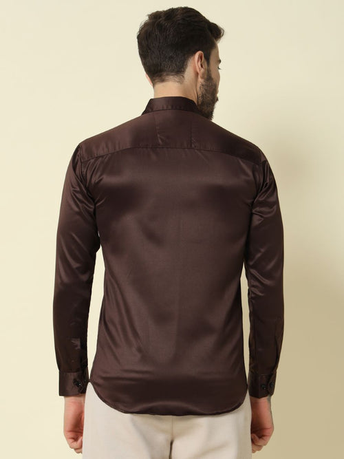 Solid Shiny Solid Dark Brown Shirt For Men.