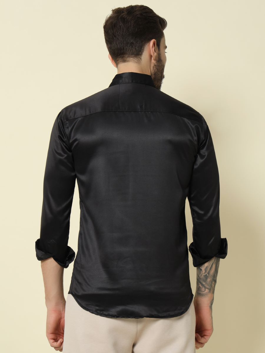 Solid Shiny Solid Black Shirt For Men.