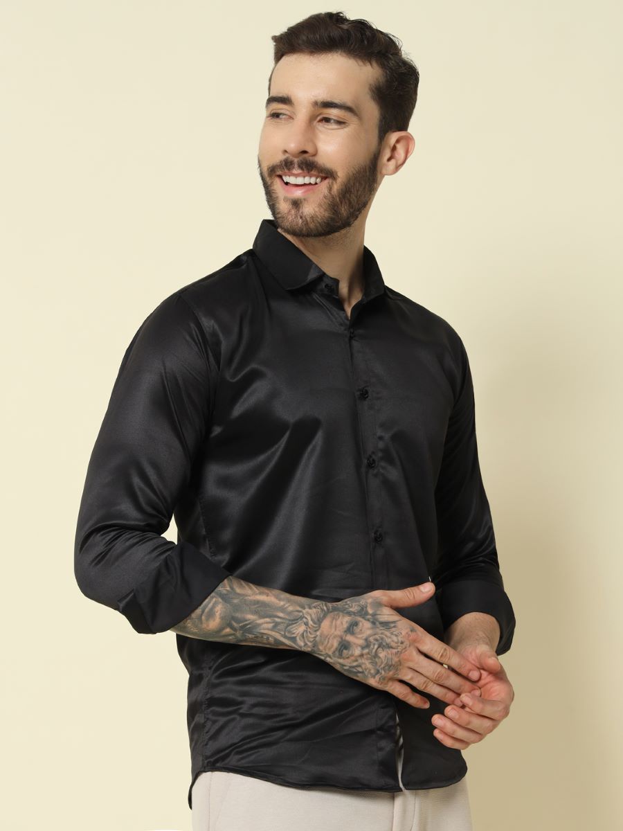 Solid Shiny Solid Black Shirt For Men.