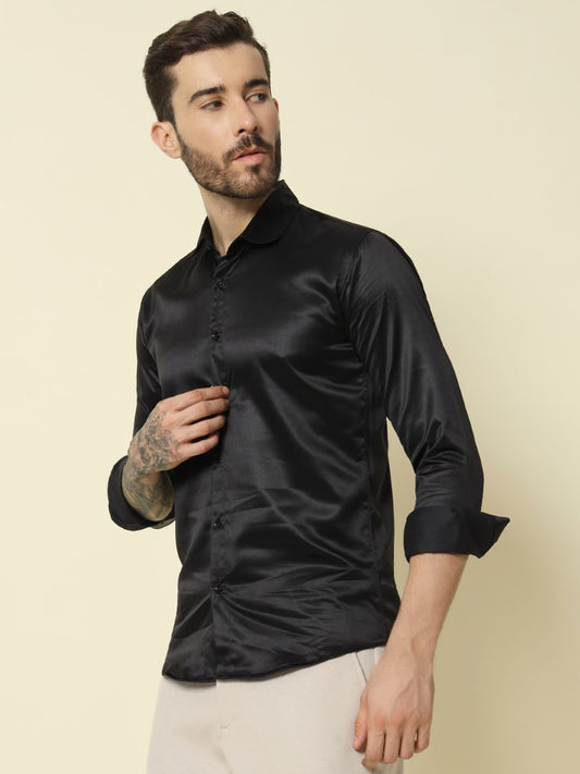 Solid Shiny Solid Black Shirt For Men.