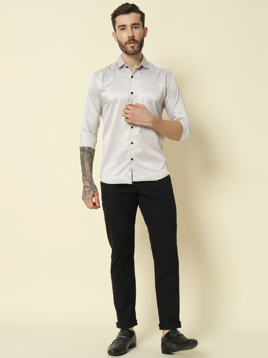 Solid Shiny Solid White Shirt For Men.