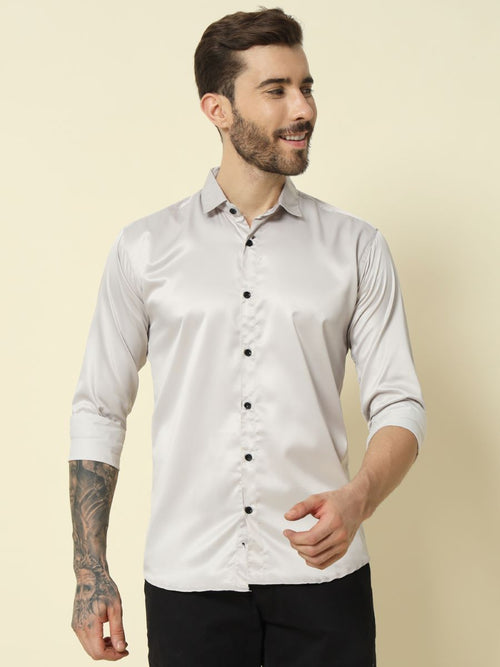 Solid Shiny Solid White Shirt For Men.