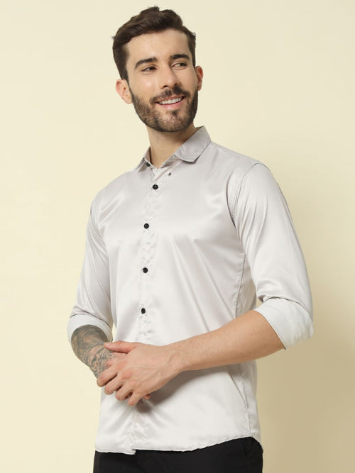 Solid Shiny Solid White Shirt For Men.