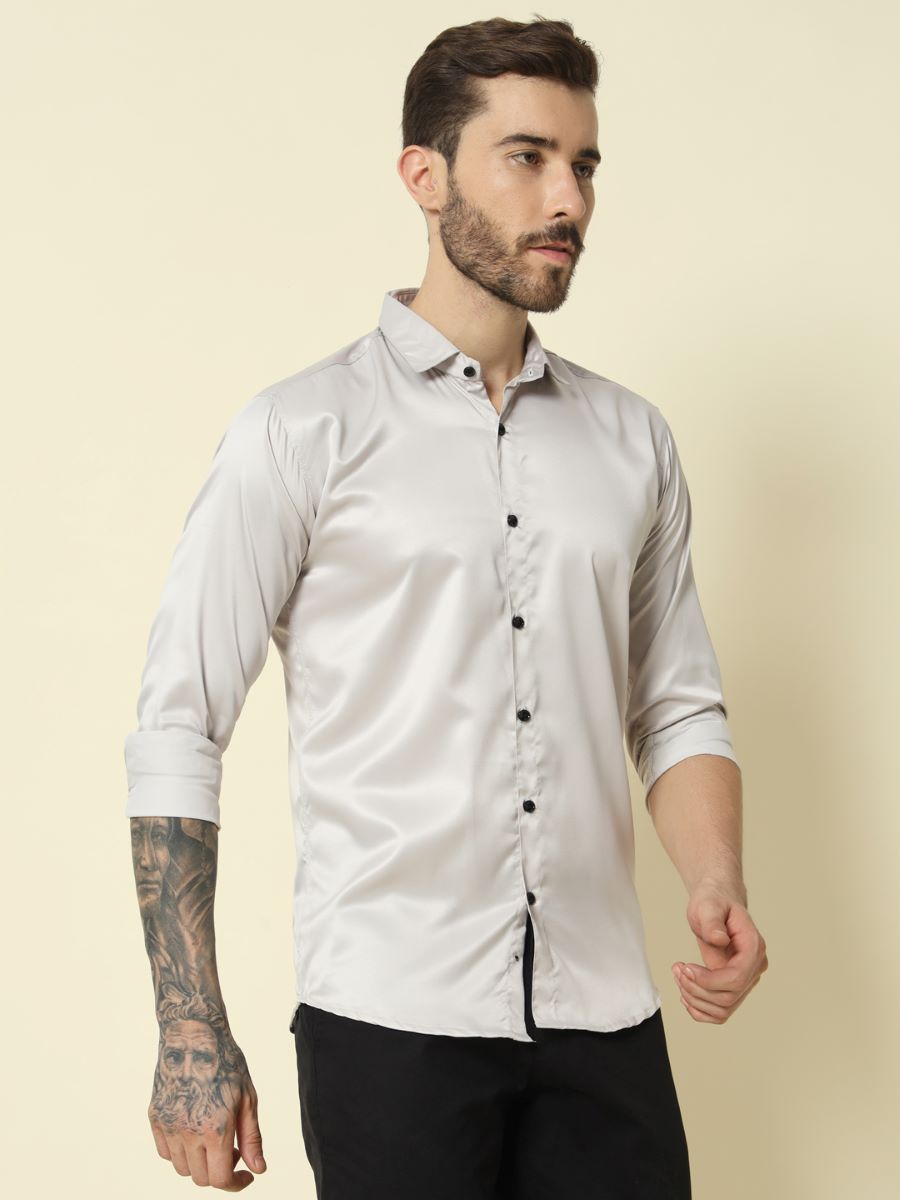 White Shirt Party Wear Shining Shirts Solid Shiny Solid White