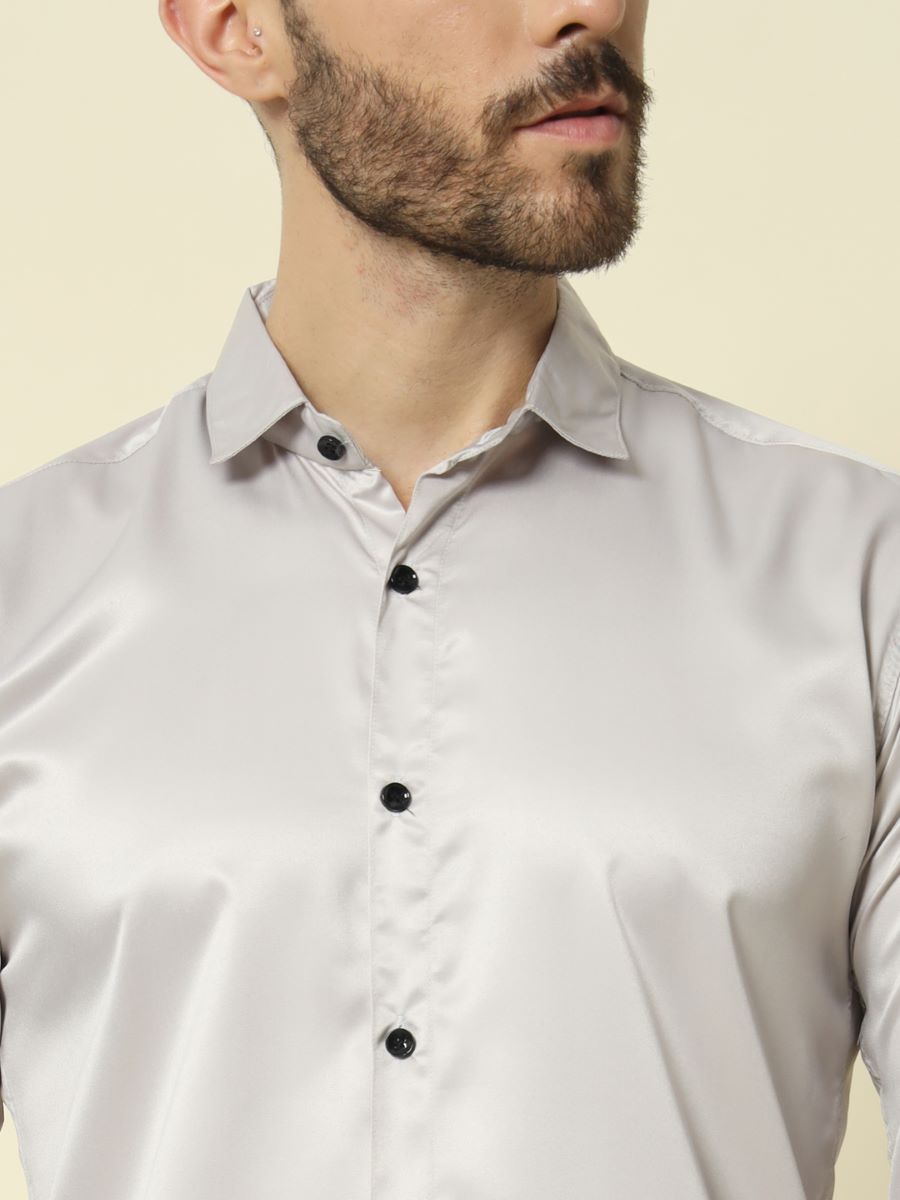 Solid Shiny Solid White Shirt For Men.