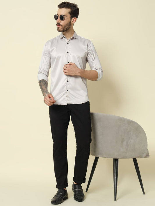 Solid Shiny Solid White Shirt For Men.