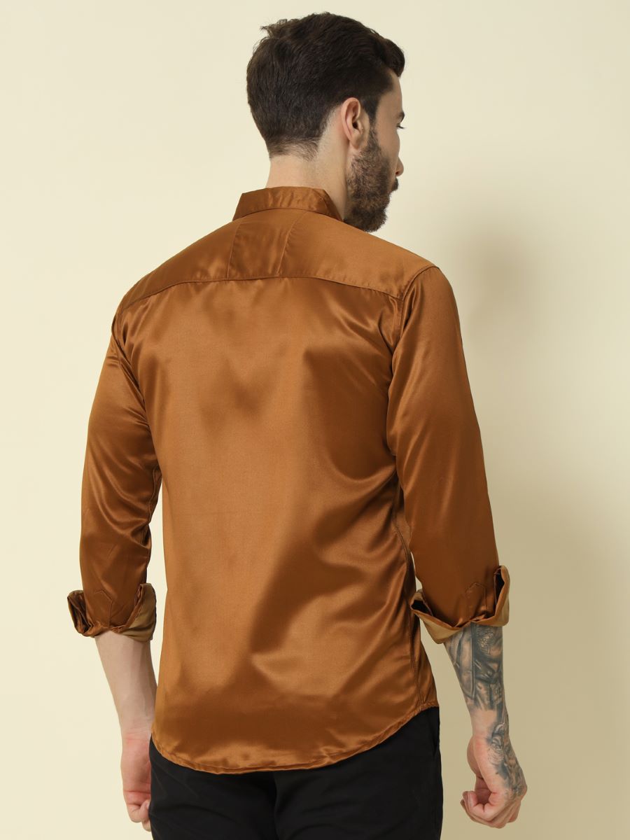 Solid Shiny Solid Brown Shirt For Men.