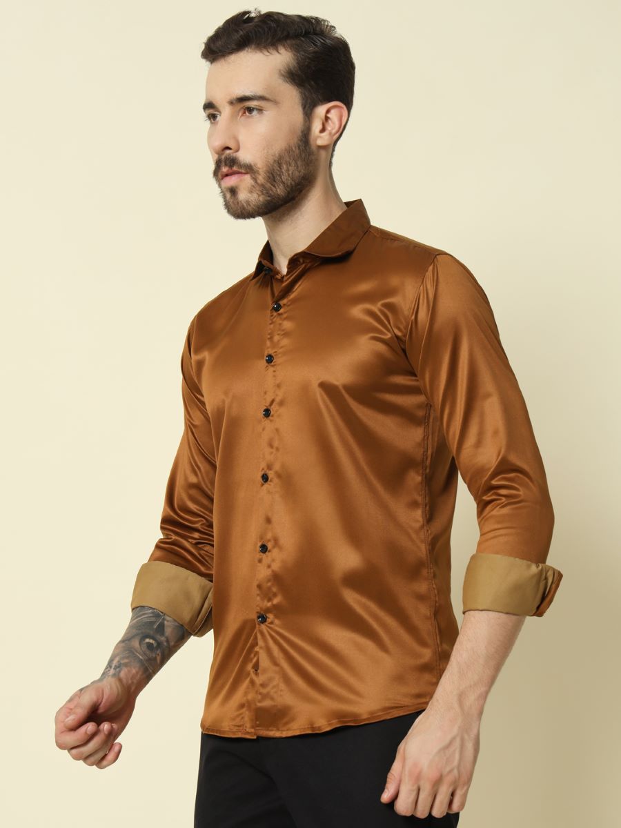 Solid Shiny Solid Brown Shirt For Men.